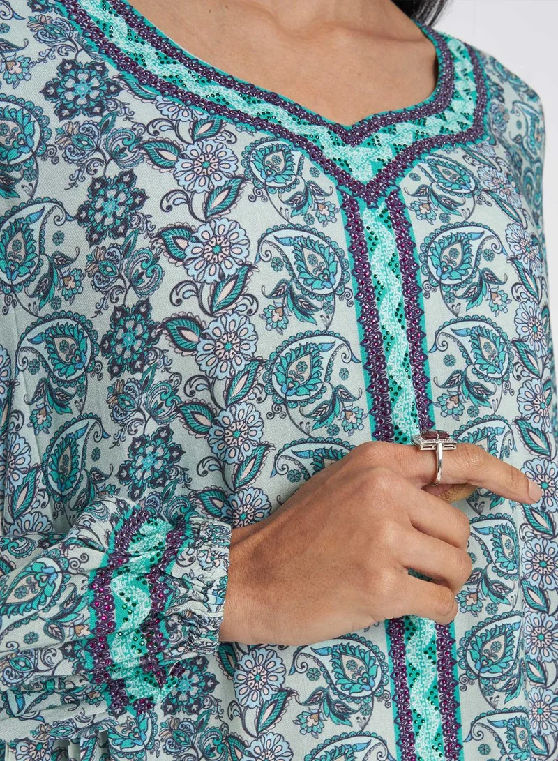 KASHKHA Placement Digital Printed Jalabiya