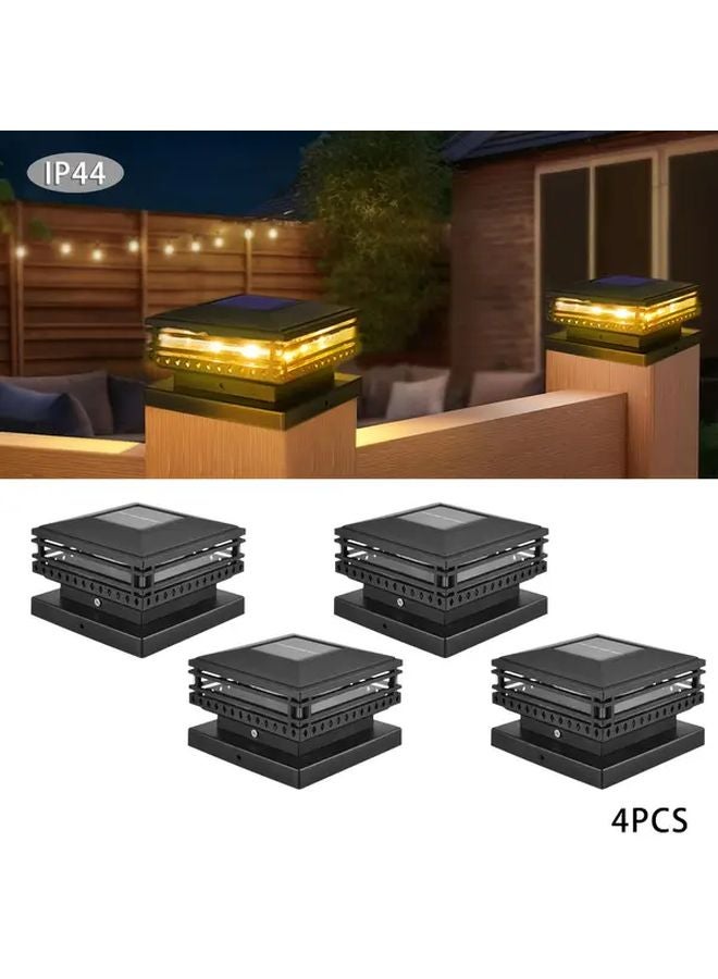 Warm Light 4 Pcs Solar Retro Pillar LED Outdoor Landscape Lighting Garden Patio Porch Yard Decor - Image 1