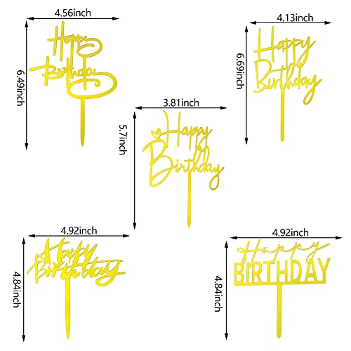 RASSLISA 10 PCS Gold Happy Birthday Cake Topper Acrylic Cupcake Topper Birthday Supplies Decorations - Image 5