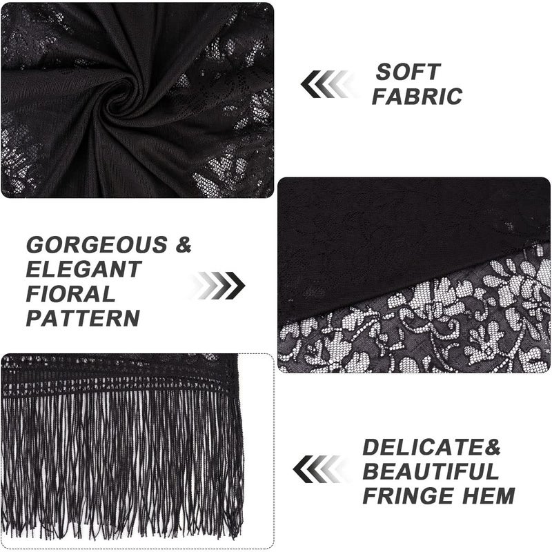 Ladiery Women's Floral Lace Scarf Shawl with Tassels, Soft Mesh Fringe Wraps for Wedding Evening Party Dresses - Image 5