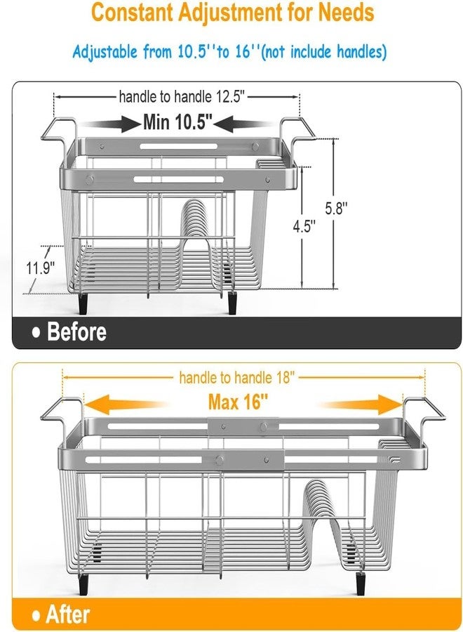 Homics Expandable in Sink Dish Drying Rack, Adjustable Capacity (10.5''-16'') Stainless Steel Over The Sink Dish Drying Rack, Dish Drainer for Kitchen Sink Counter with Utensil Holder - Image 2