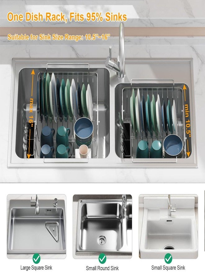Homics Expandable in Sink Dish Drying Rack, Adjustable Capacity (10.5''-16'') Stainless Steel Over The Sink Dish Drying Rack, Dish Drainer for Kitchen Sink Counter with Utensil Holder - Image 5