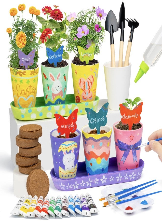 RGBDOT Kids Gardening Set Paint and Plant Stoneware Flower Growing Kit with 6 Pots and Gardening Tools Arts and Crafts for Kids Ages 8-12 Best Children’s Day Gift for Girls Boys Ages 5 6 7 8 9 10 - Image 1