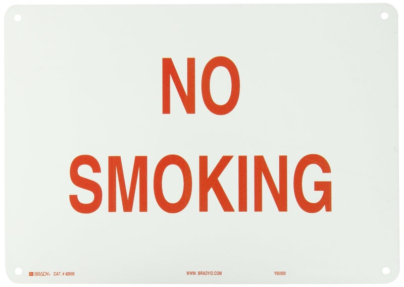 Brady 42695 14" Width x 10" Height B-555 Aluminum, Red on White "No Smoking" Sign - Image 1