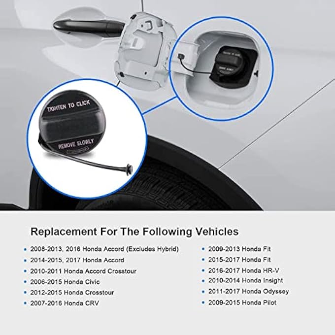 rayihni Gas Cap 17670T3WA01 Fuel Tank Cap Compatible with Honda 20082017 Accord 20062015 Civic 20072016 CRV 20162018 HRV 20092018 FIT 20112017 Odyssey 20092015 Pilot Replace 10834 17670T3WA01 - Image 4