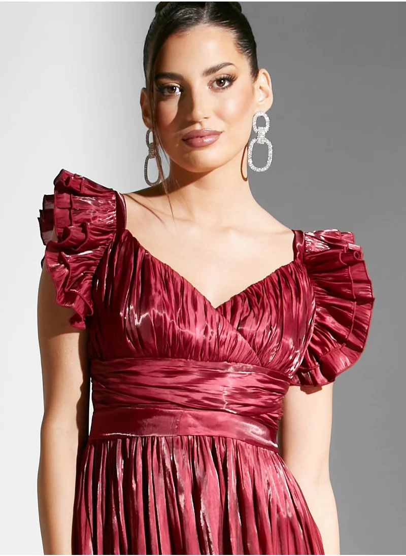 Namshi x Ruffled Sleeve Gown With Ruching