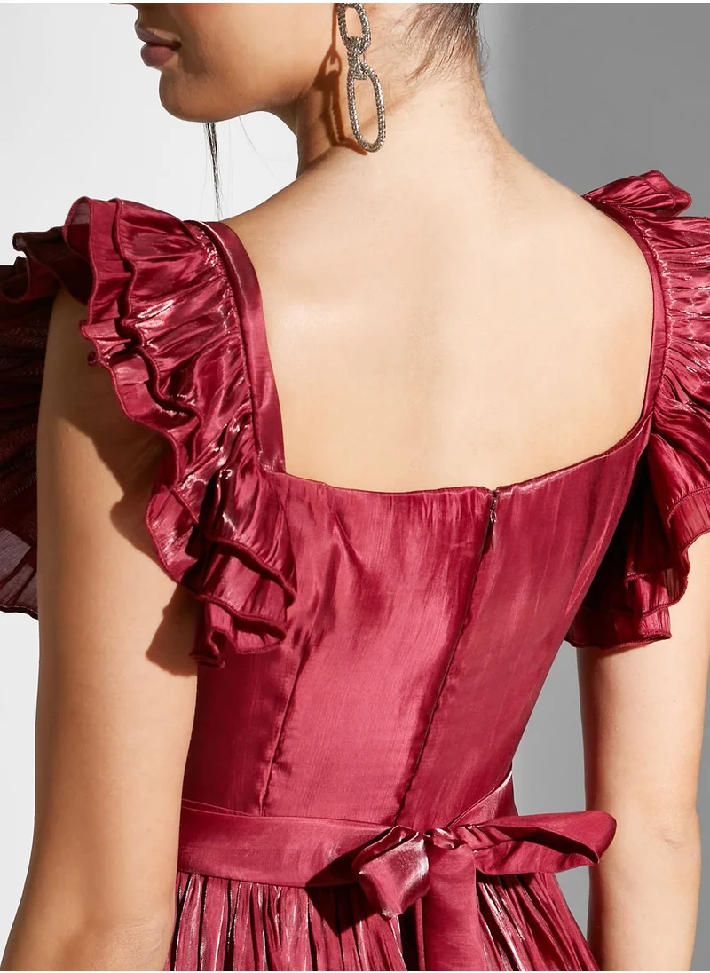 Namshi x Ruffled Sleeve Gown With Ruching
