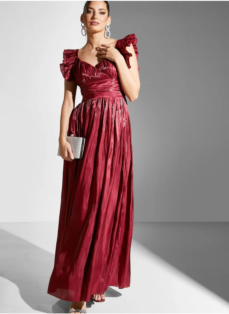 Namshi x Ruffled Sleeve Gown With Ruching