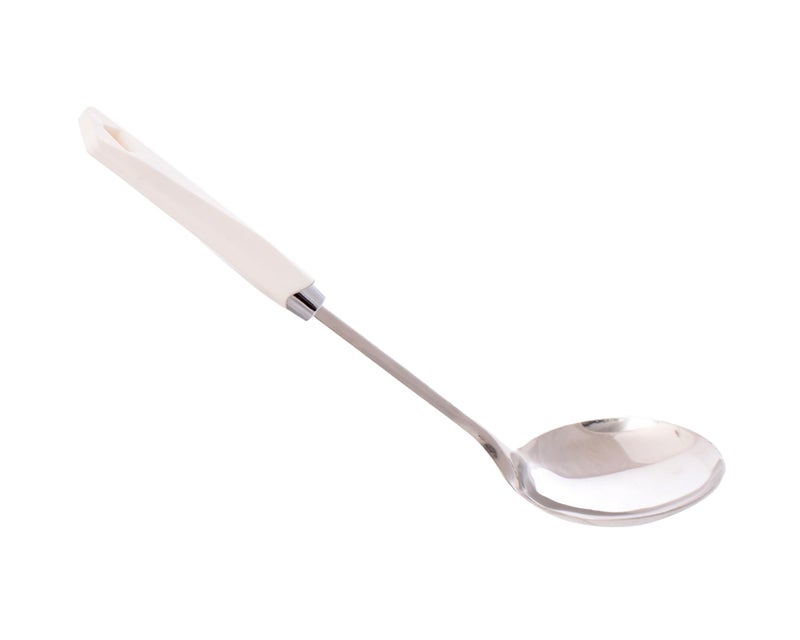 Stainless Steel Serving Spoon with White Handle, Long Kitchen Ladle - Image 3