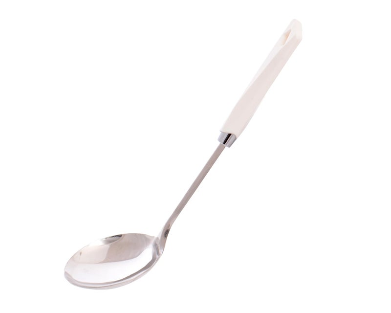 Stainless Steel Serving Spoon with White Handle, Long Kitchen Ladle - Image 1