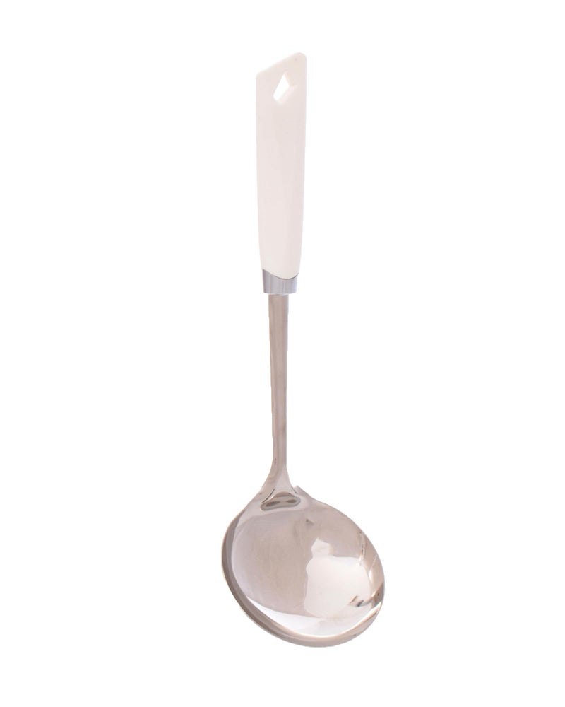 Stainless Steel Serving Spoon with White Handle, Long Kitchen Ladle - Image 2