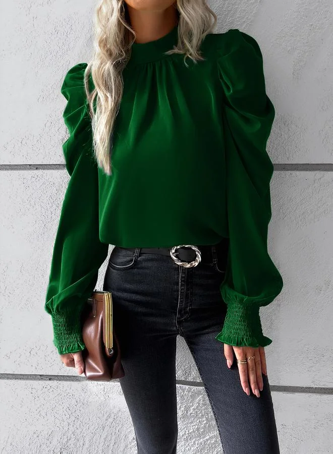 Take Two Smocking Puff Sleeves Tie Back Detail Blouse by Styli