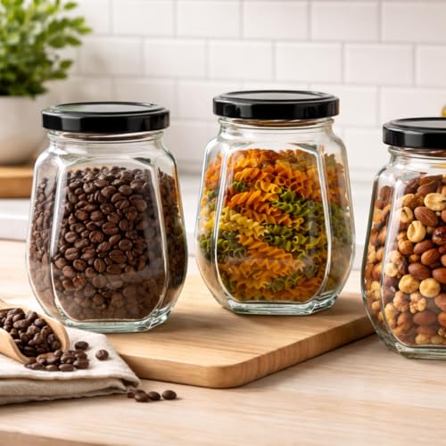 CROCO JAR Crown Shape Glass Jars with Black Lids|Premium Airtight Storage Containers for Kitchen, Spices, Pickles, Dry Fruits, Snacks & Pantry Organization|Transparent Glass Jars 250ml| Set of 12 - Image 2