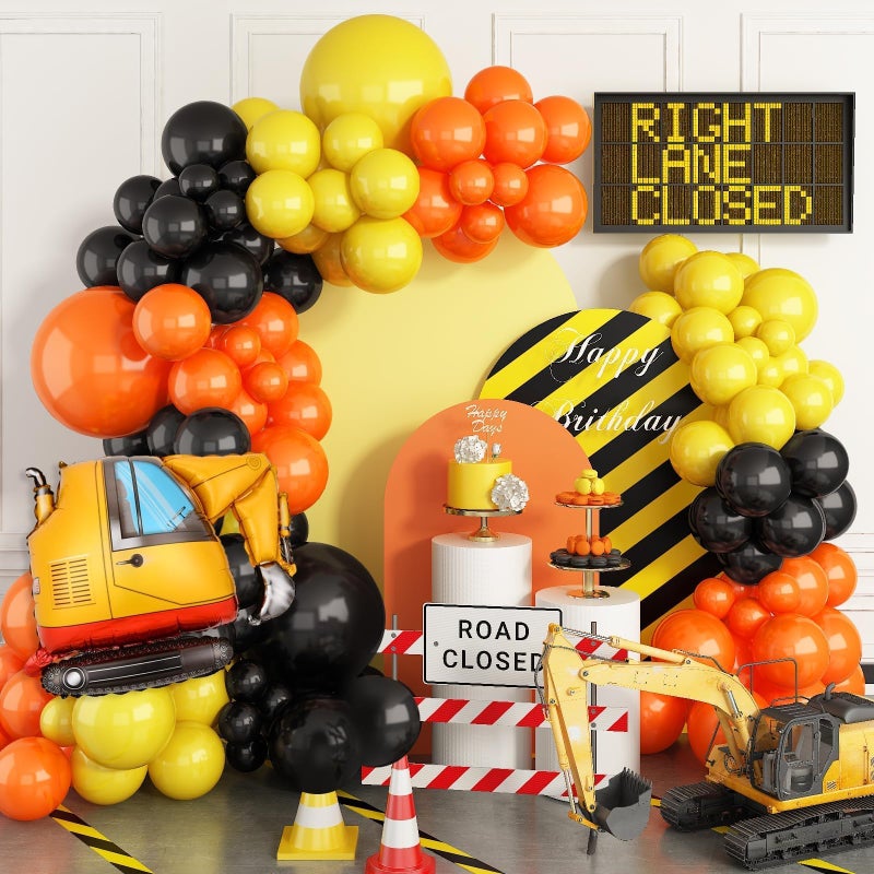 Sowide Construction Party Balloon Garland Kit Construction Birthday Party Supplies Orange Black Yellow Balloon Garland with Truck Foil Balloon for Construction Quarantine Party Decorations - Image 2