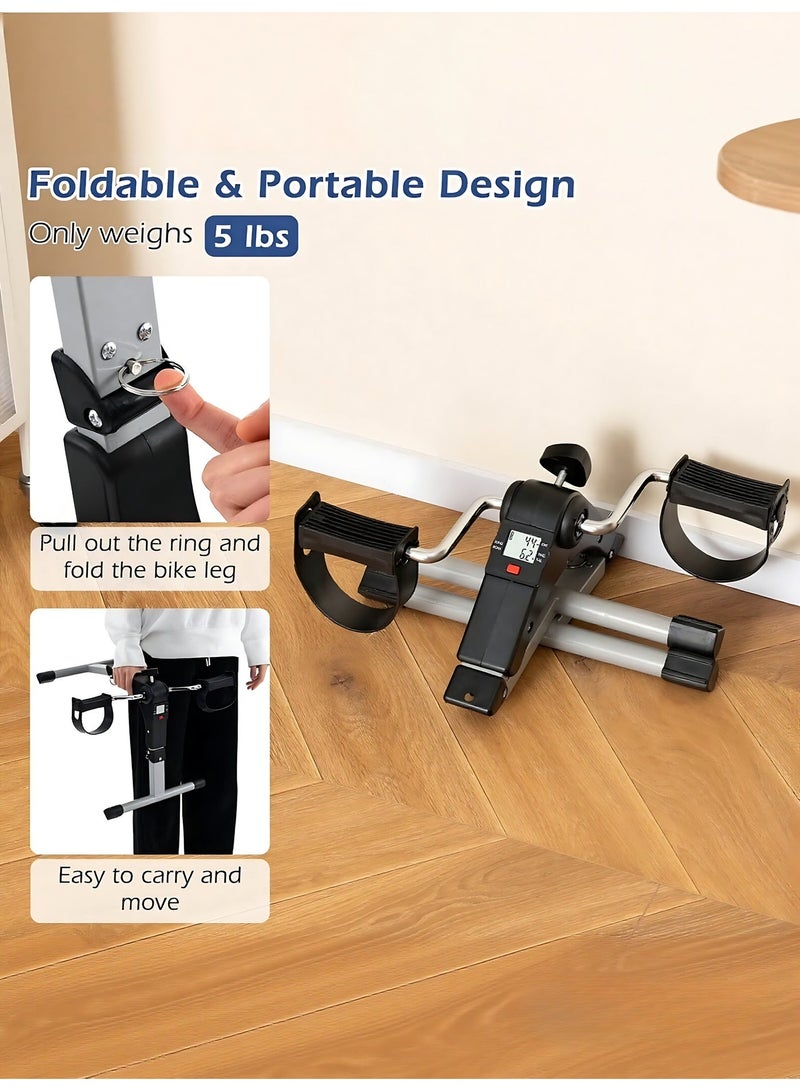 Folding Pedal Exerciser Mini Bike Portable Under Desk Arm & Leg Exercise Machine with LED Display, Compact Fitness Pedal Trainer for Home, Office & Elderly Use - Image 2