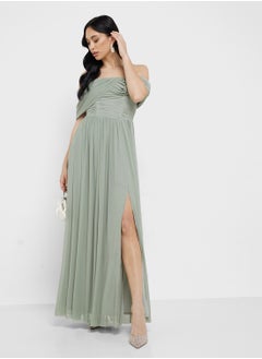Little Mistress Waterlily Draped Sleeve Maxi Bridesmaid Dress  - Image 1