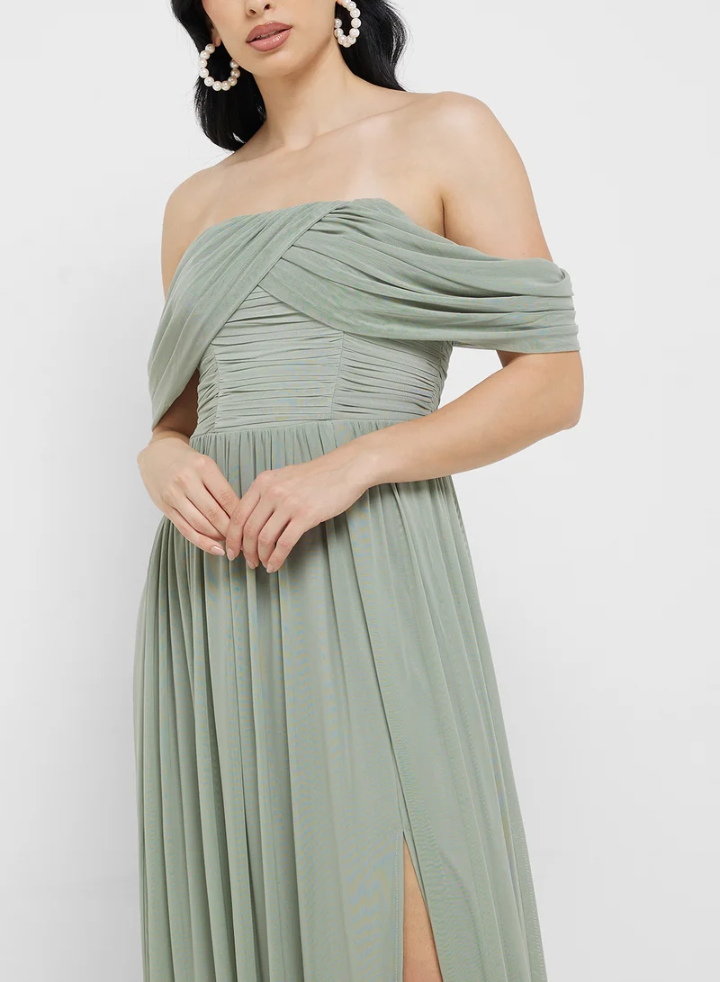 Little Mistress Off-Shoulder Chiffon Dress