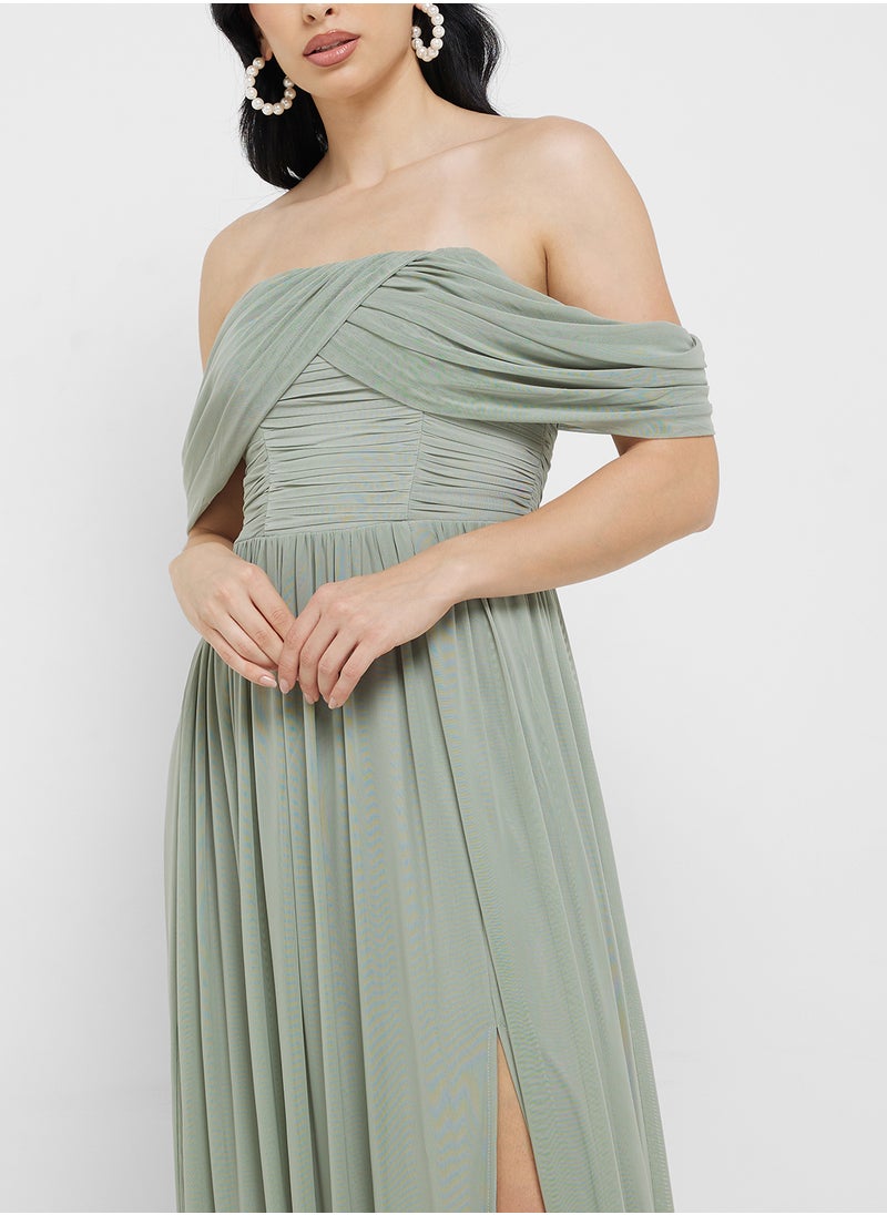 Little Mistress Waterlily Draped Sleeve Maxi Bridesmaid Dress  - Image 3