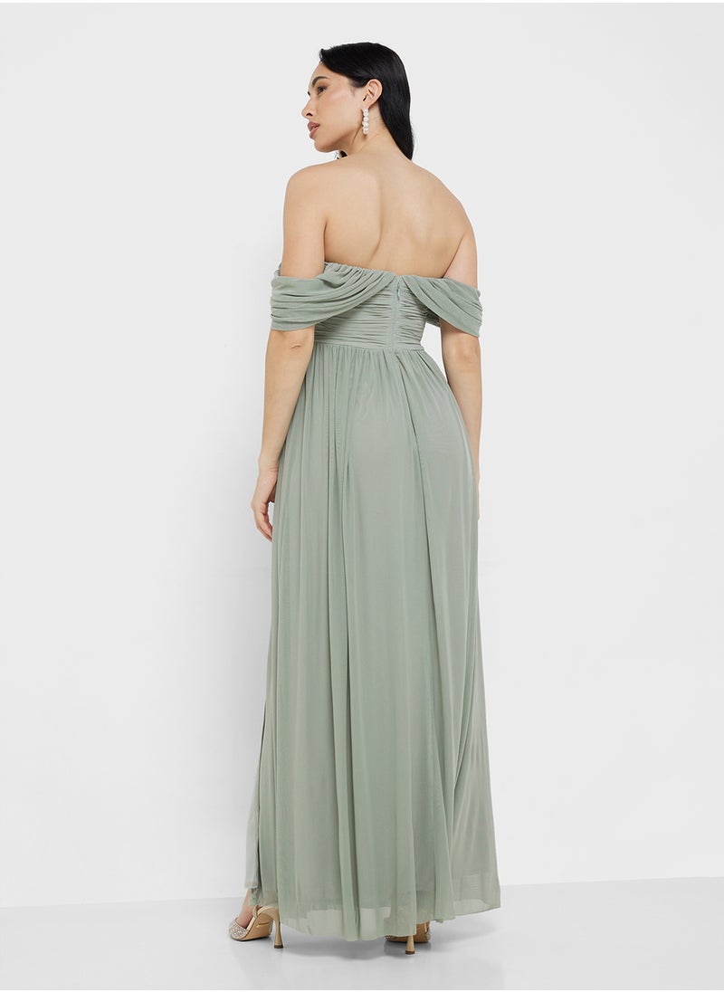 Little Mistress Waterlily Draped Sleeve Maxi Bridesmaid Dress  - Image 2