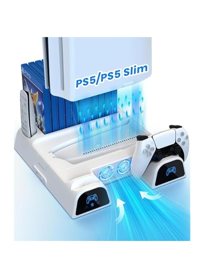 Topleo For PS5 Slim Stand with 2 Cooling Fan, Dual Fast PS5 Controller Charging Station with Games Storage, PS5 Cooling Station PS5 Accessories Vertical Stand for PS5 Slim/PS5 Disc & Digital  - Image 1