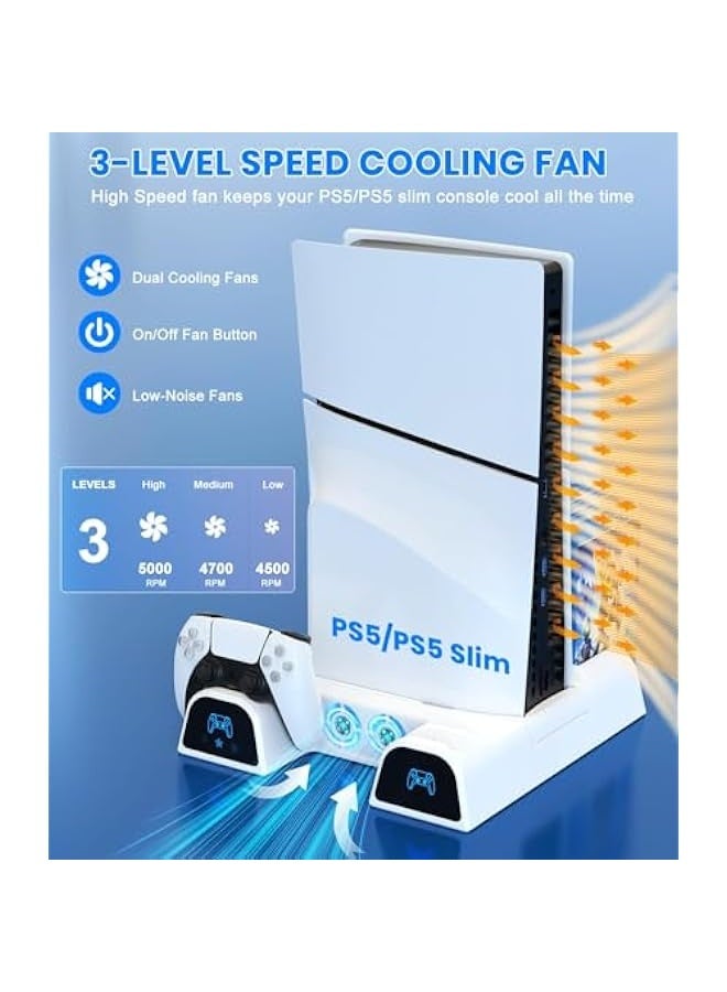 Topleo For PS5 Slim Stand with 2 Cooling Fan, Dual Fast PS5 Controller Charging Station with Games Storage, PS5 Cooling Station PS5 Accessories Vertical Stand for PS5 Slim/PS5 Disc & Digital  - Image 2