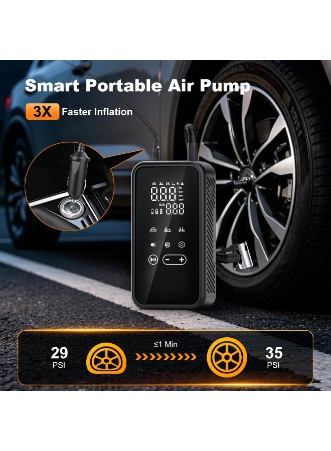 Qenrix D8 منفاخ إطارات بتحكم باللمس بضغط 150 PSI، ضاغط هواء لاسلكي مزدوج الطاقة يعمل بالبطارية وكابل DC بجهد 12 فولت، مع مقياس رقمي وإيقاف تلقائي وباور بانك ومصباح LED، أسود - Image 2