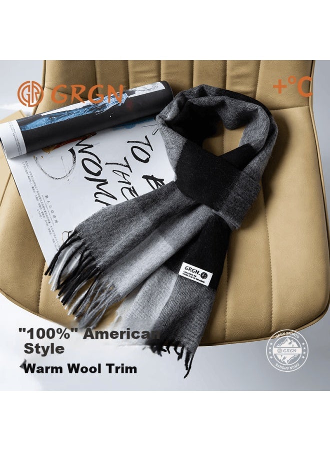 Grgn Pure Wool Scarf For Men, Autumn And Winter Warm Student Neck Warmer Christmas Gift For Boys - Image 1
