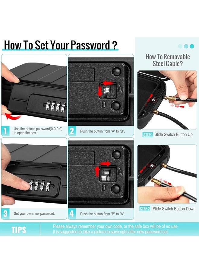 MVAQKLM  Portable Safe Box with Code, Combination Security Lock Box Waterproof Anti-Theft Mini Travel Safe with Removable Wire Rope Security Safe Box for Home, Office, Hotel, Cars,Travel  - Image 3