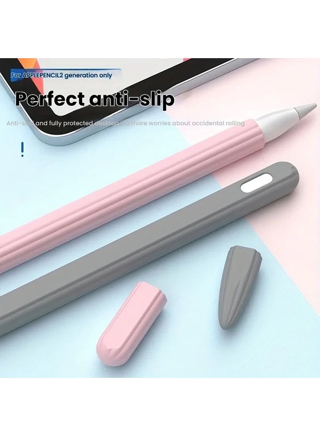 غطاء سيليكون أزرق سماوي لأقلام Apple Pencil من الجيل الثاني والموديلات المحترفة، مضاد للانزلاق مع خطوط عمودية، متوافق مع الشحن المغناطيسي، ويشمل غطاء للطرف. - Image 5