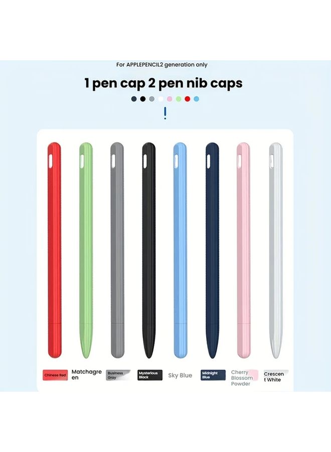 غطاء سيليكون أزرق سماوي لأقلام Apple Pencil من الجيل الثاني والموديلات المحترفة، مضاد للانزلاق مع خطوط عمودية، متوافق مع الشحن المغناطيسي، ويشمل غطاء للطرف. - Image 4