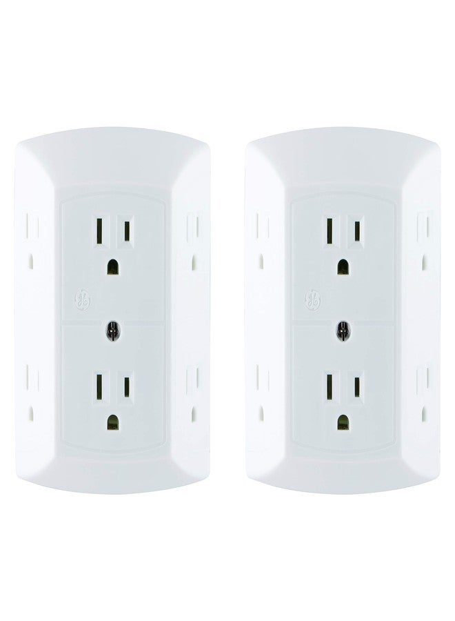 GE 6-Outlet Extender, 2 Pack, Grounded Wall Tap, Adapter Spaced Outlets, 3-Prong Outlet Splitter, Multiple Plug, Quick and Easy Install, Cruise Essentials, UL Listed, White, 40222 - Image 1