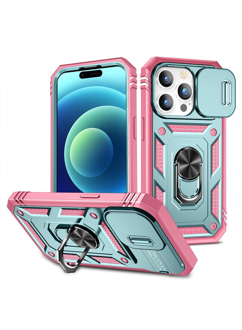 iPhone 15 Pro Case Cover With 360° Rotate Magnetic Ring Kickstand Phone Holder And Slide Camera Len Cover Protector Anti-drop Anti-Scratch Anti-Dust Shockproof Protective Mobile Phone Accessory - Image 1