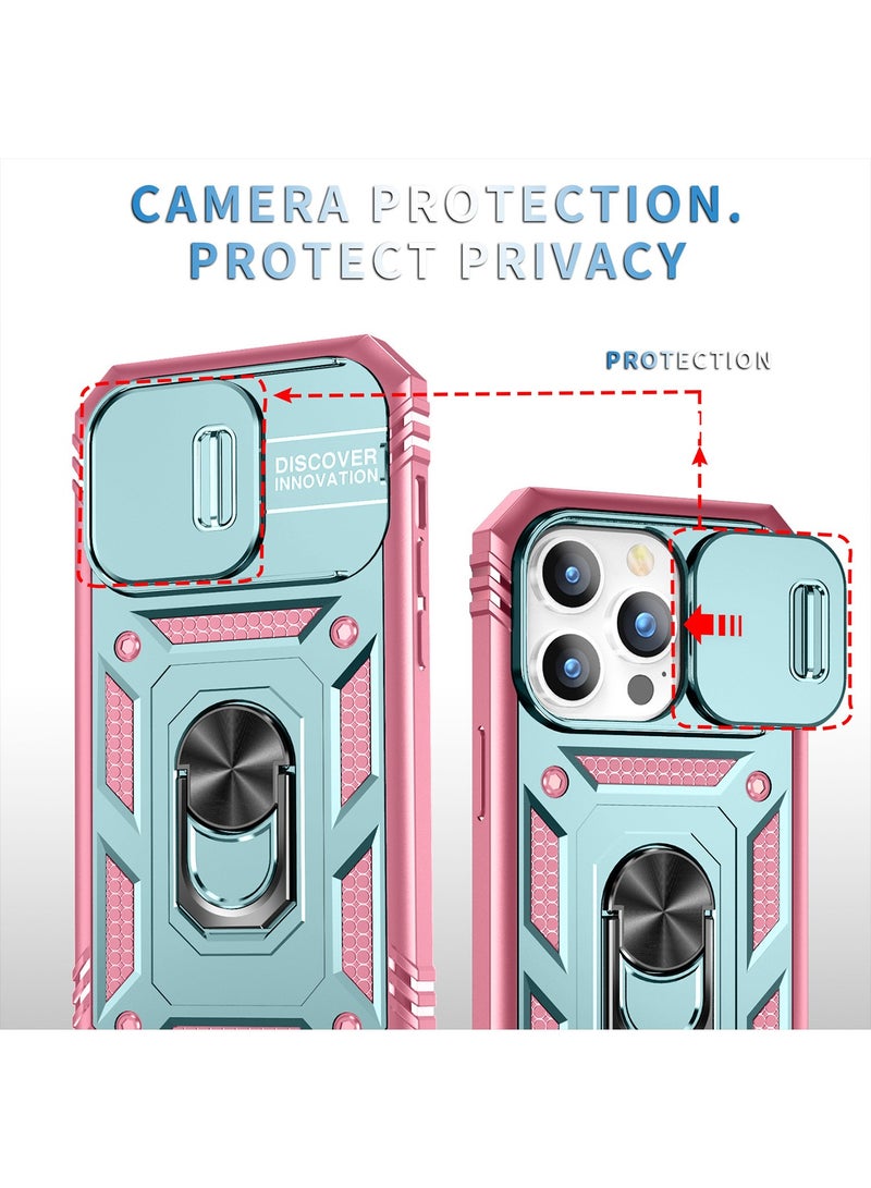iPhone 15 Pro Case Cover With 360° Rotate Magnetic Ring Kickstand Phone Holder And Slide Camera Len Cover Protector Anti-drop Anti-Scratch Anti-Dust Shockproof Protective Mobile Phone Accessory - Image 3