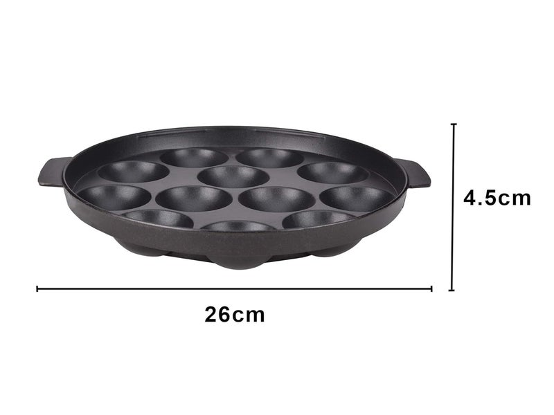 Tosaa Aluminium 12 Cavity Appam Patra Side Handle with Lid 23 cm Black NonStick 12 Cavity Appam Patra 21cm Combo - Image 5