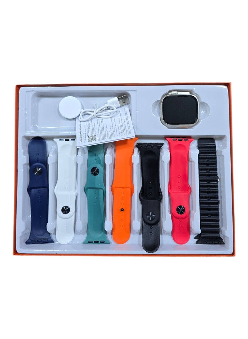 ساعة ذكية ULTRA 2 كبيرة للغاية 7 في 1 ، تتبع اللياقة البدنية، شحن لاسلكي، معدل ضربات القلب، تشبع الاكسجين ، موسيقى ، للرجال والنساء شاشة HD 2 انش للاتصالات،