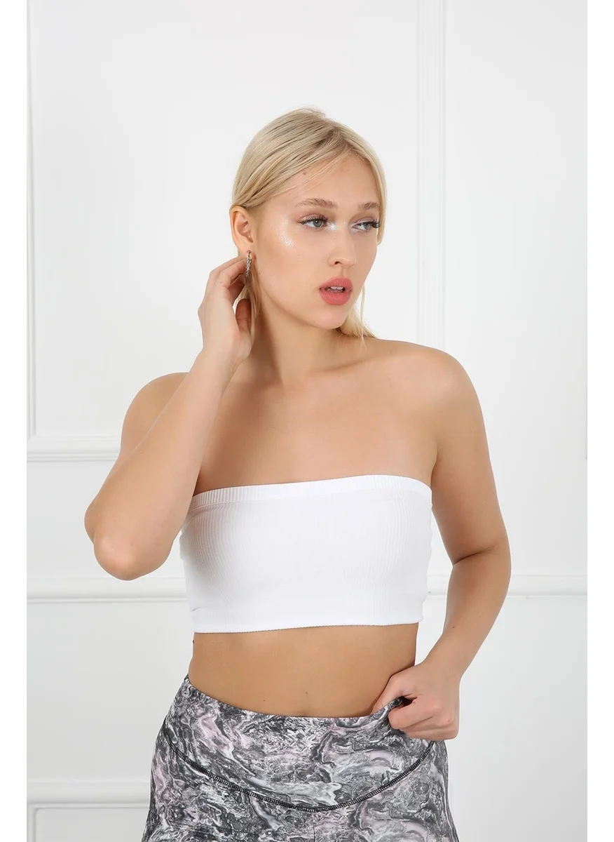 Aurafit 9009-01 Seamless White Strapless Bandeo