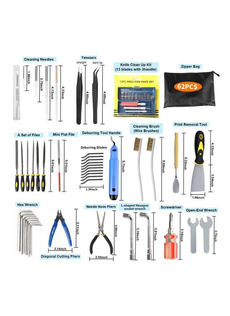 SYOSI - 62PCS Printer Tools Kit, 3D Print Model Tool Includes Cleaning Tools Deburring & Disassembly Tool Storage Bag, for 3D Printing Maintenance Cleaning Removing Trimming Finishing Accessories - Image 1