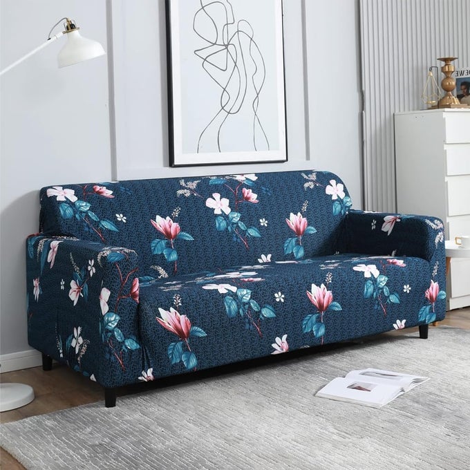 SOFA COVER 3 SEATER FULLY COVERED UNIVERSAL 3 SEATER SOFA COVER NONSLIP STICKY ELASTIC STRETCHABLE SOFA SET SLIPCOVER PROTECTOR FOR THREE SEATER TRIPLE SEATER SOFA COVER BLUE LOTUS