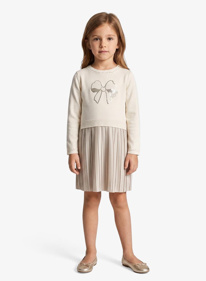 GUESS Kids Mixed Fabric Long Sleeve Dress - Image 1