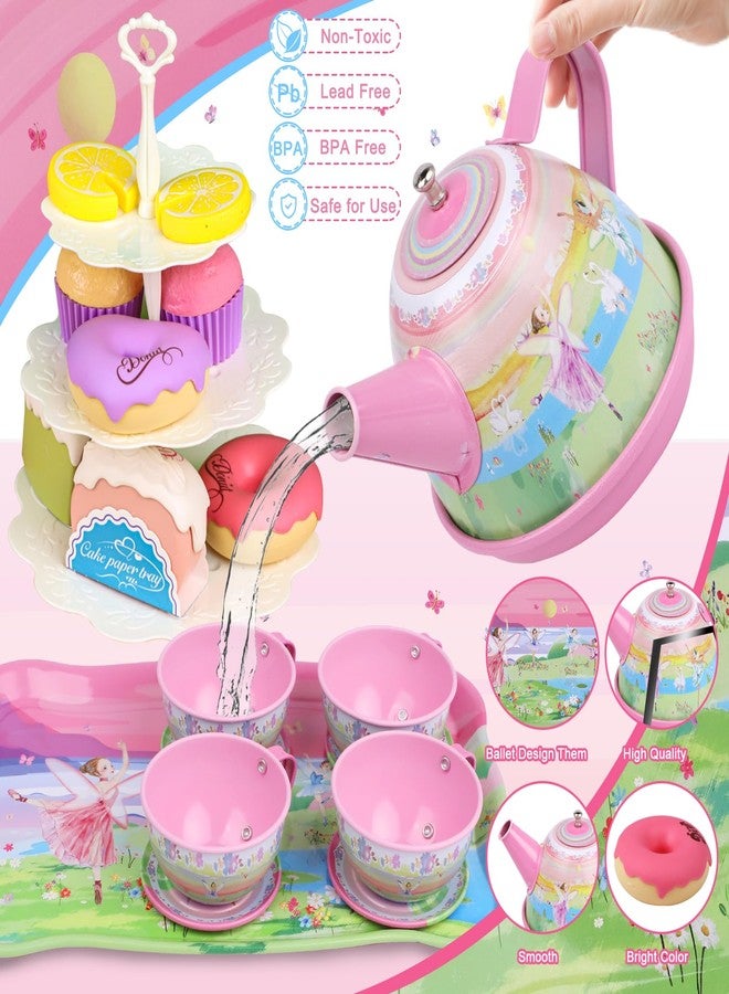 PRE-WORLD Tea Set for Little Girls,PRE-WORLD 50PCS Princess Tea Party Time Toy Including Dessert,Cookies,Doughnut,Teapot Tray Cake, Tablecloth & Carrying Case,Kids Kitchen Pretend Play for Girls Boys Age 3-6 - Image 3