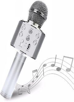 Generic Handheld Wireless Singing Mike Multi-Function Bluetooth Karaoke Mic with Microphone Speaker for All Smart Phones (Silver)  - Image 1