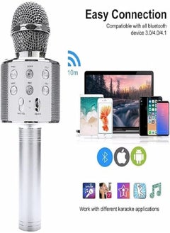 Generic Handheld Wireless Singing Mike Multi-Function Bluetooth Karaoke Mic with Microphone Speaker for All Smart Phones (Silver)  - Image 2