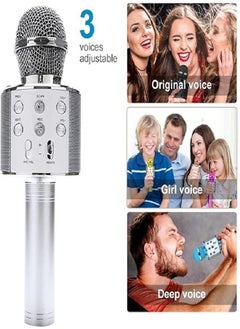 Generic Handheld Wireless Singing Mike Multi-Function Bluetooth Karaoke Mic with Microphone Speaker for All Smart Phones (Silver)  - Image 3