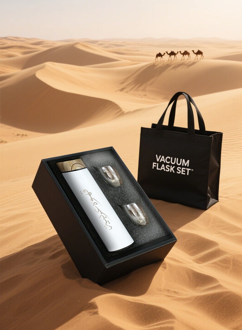 Aijmil Ramadan GiftsSaudi Coffee Thermos 500ml Steel Carrier + 80ml Glass Cup x2 - Complete Travel Set with Luxury Arabic Calligraphy - Ramadan Eid Al Fitr Gift National Day - Image 4