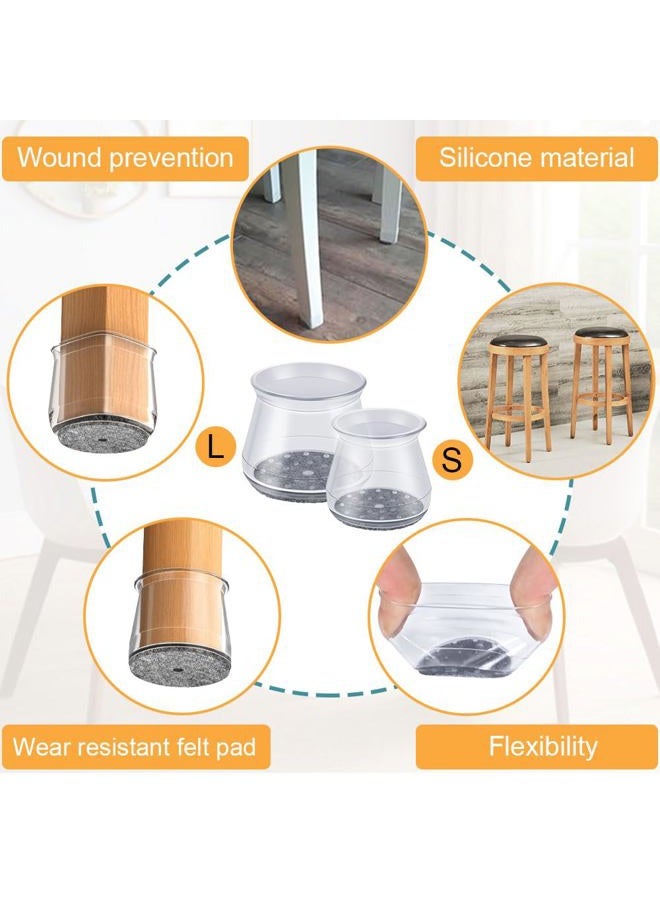 OASMU 32 Pcs Chair Leg Protectors for Hardwood Floors, Silicone Felt Furniture Leg Cover Pad for Protecting Floors from Scratches and Noise, Smooth Moving for Chair Feet Transparent - Image 3
