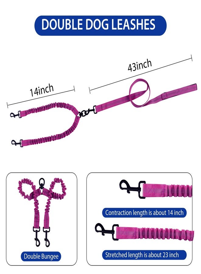 YAODHAOD Double Dog Leash for Two Dogs, 360° Swivel No Tangle with Soft Handle,Shock Absorbing Bungee Reflective Heavy 2 Dog Leashes, Walking & Training Leash Two Dogs Splitter (Rose Red) - Image 5