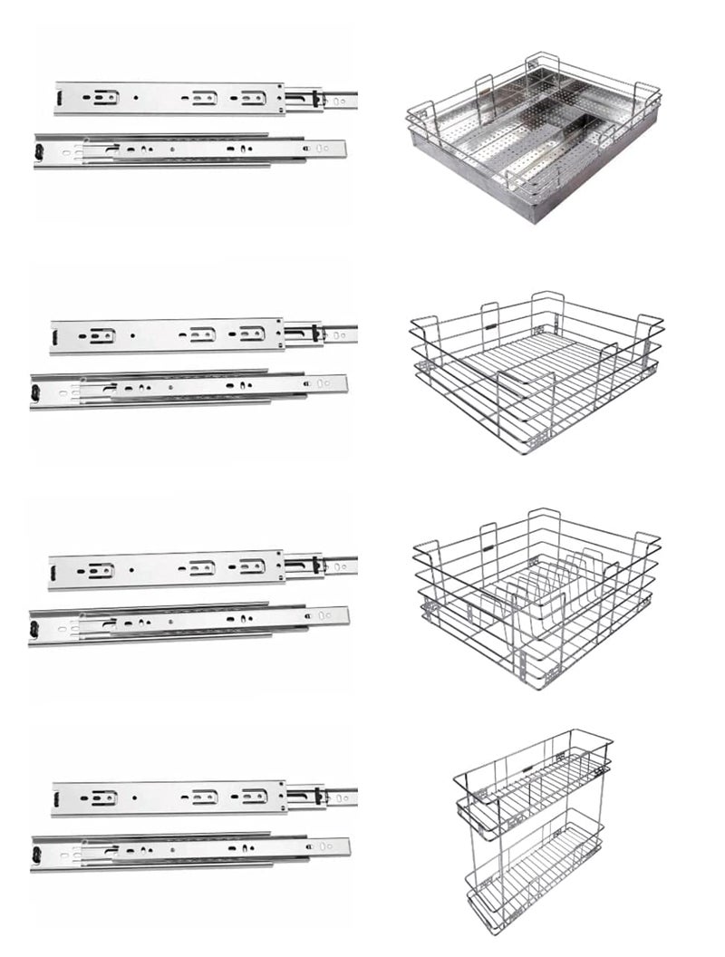 Steel Gold Steel Gold Stainless Steel Multipurpose Kitchen Storage Cabinet Basket 17 20 Inch 2 Shelves Pullout Basket with 4 Set Telescopic Drawer Channel 20 inch 17X20 inch Basket 4X20X17 Pullout  - Image 1