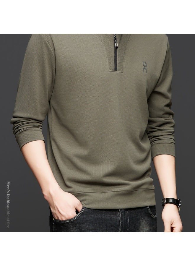 أون بلوزة ON نصف سحاب وفتحة رقبة دائرية، بلوزة عصرية غير رسمية متعددة الاستخدامات بأكمام طويلة (أخضر كاكي) - Image 3