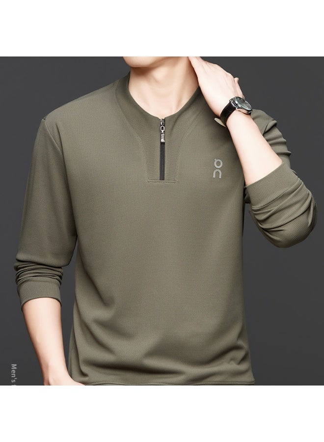 أون بلوزة ON نصف سحاب وفتحة رقبة دائرية، بلوزة عصرية غير رسمية متعددة الاستخدامات بأكمام طويلة (أخضر كاكي) - Image 4