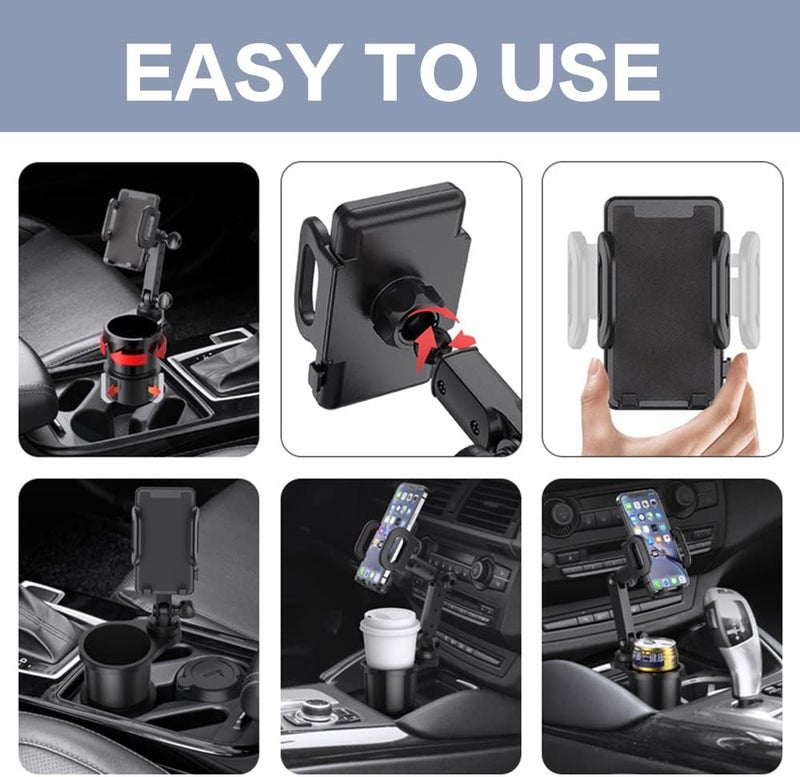 Reswish حامل الهاتف للسيارة، حامل هاتف محمول عالمي مع حامل أكواب قابل للتوسيع، موسع أكواب السيارة متعدد الوظائف 2 في 1 مع دوران 360 درجة - Image 5